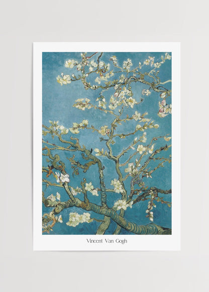 Art print featuring delicate white blossoms on turquoise background.