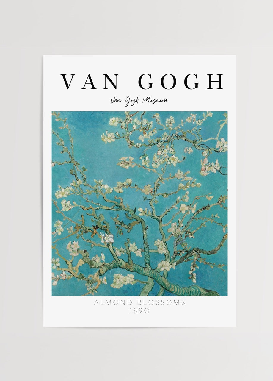 Almond Blossoms Art Print featuring delicate white flowers on a blue background