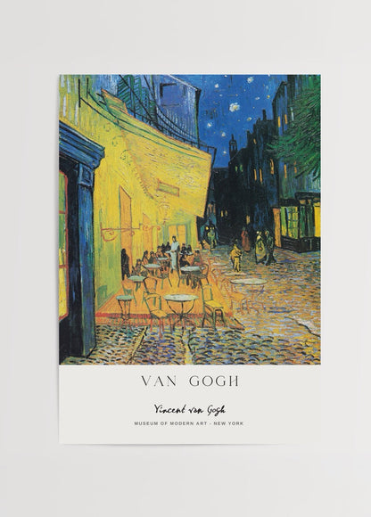 Twilight terrace café wall art print featuring vibrant colors and cozy atmosphere.