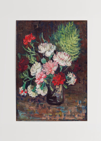 Vibrant flowers in a vase on a dark background, perfect for wall decor.
