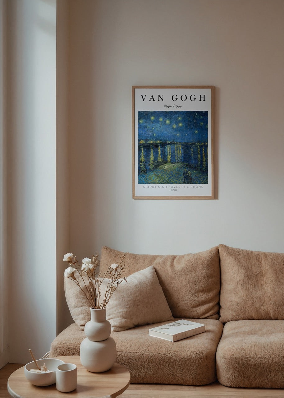 Van Gogh Starry Night Over the Rhône Poster showcasing a serene night scene over the river.
