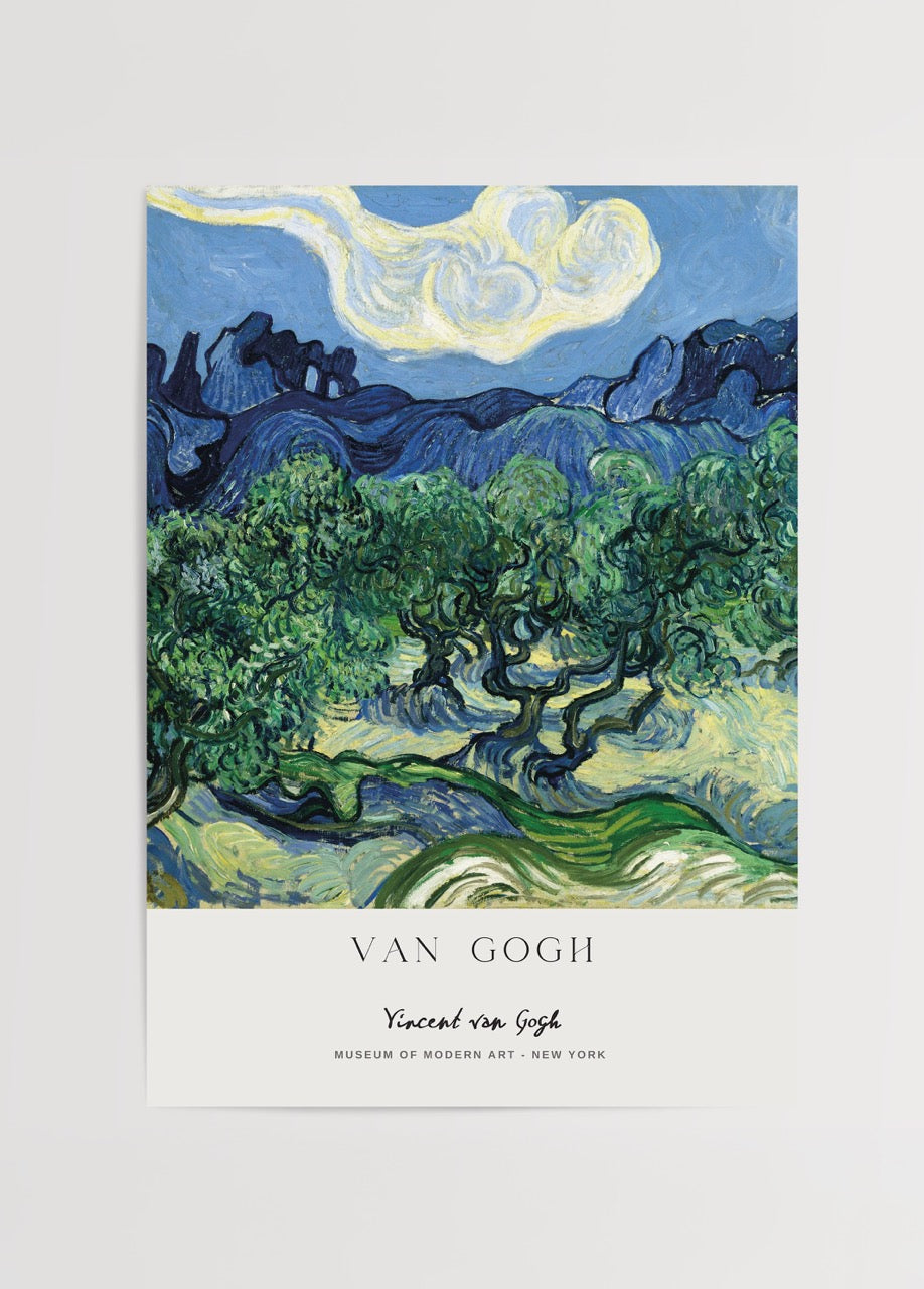 Olive grove landscape wall art showcasing vibrant colours and expressive brushwork.