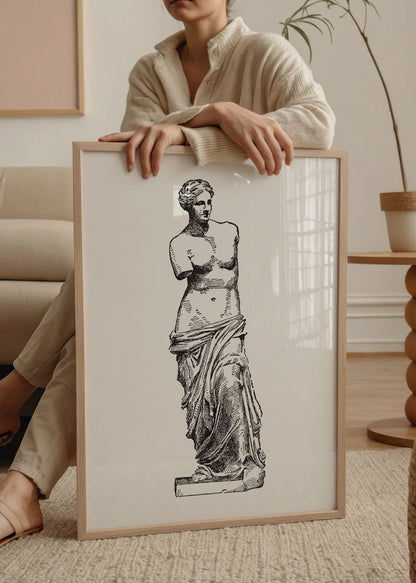 Line drawing of the Venus de Milo sculpture, showcasing classical elegance.