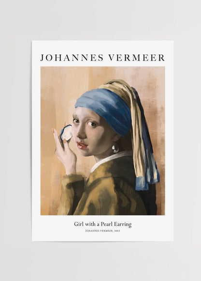 Art print featuring a girl with a pearl earring, showcasing timeless elegance.