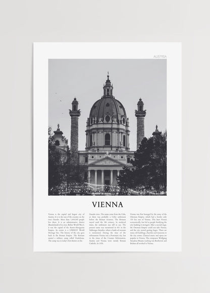 Monochrome architectural print of a grand structure in Vienna.