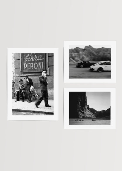 Vintage wall art set featuring timeless black-and-white photography.