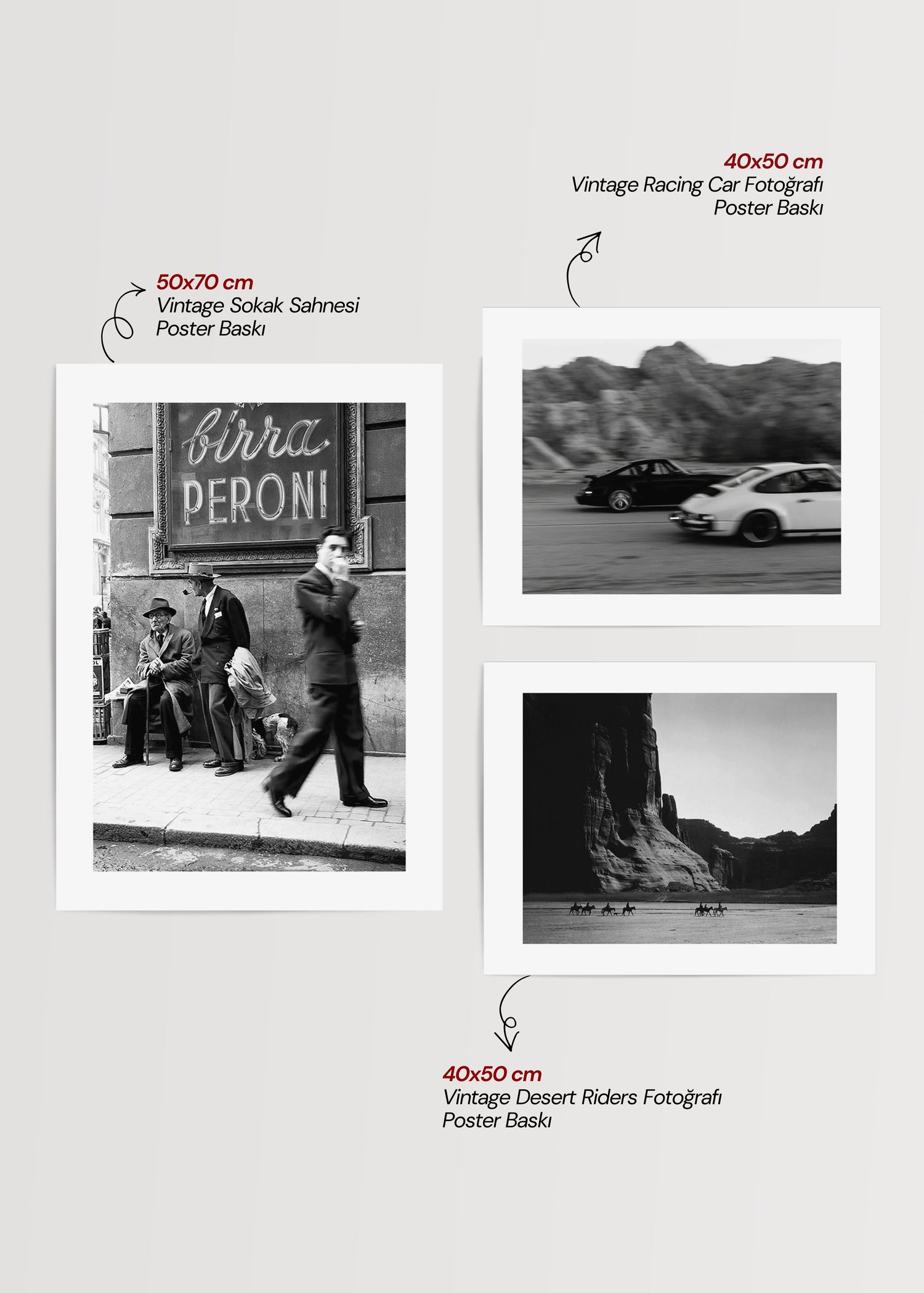 Vintage wall art set featuring timeless black-and-white photography.