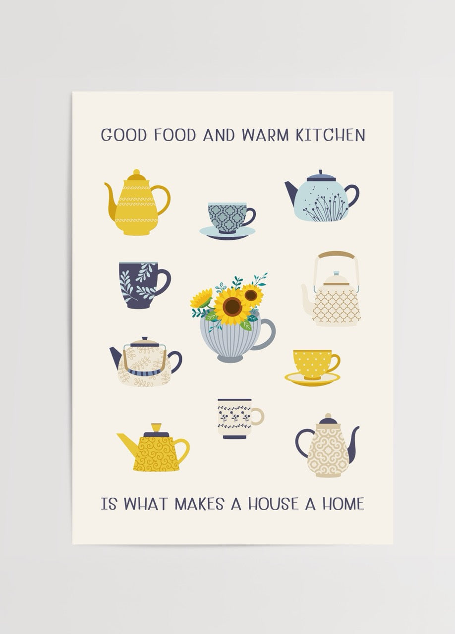 Charming collection of teapots poster for kitchen decor