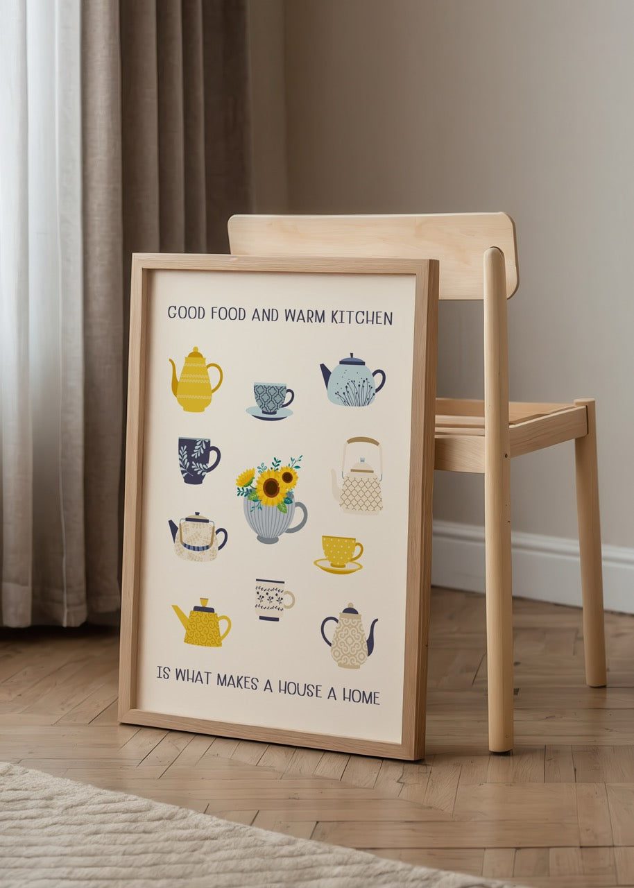 Charming collection of teapots poster for kitchen decor