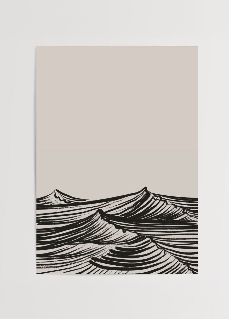 Minimalist wave lines in black on a beige background.