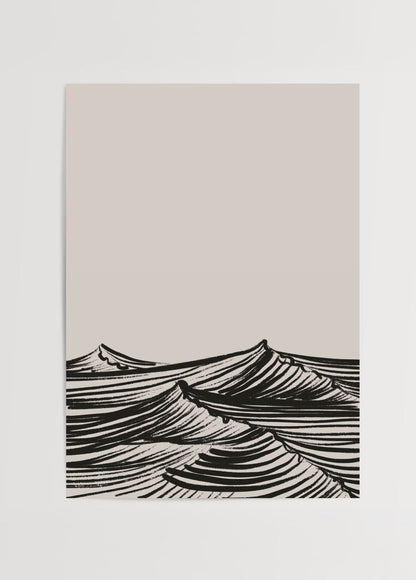 Minimalist wave lines in black on a beige background.