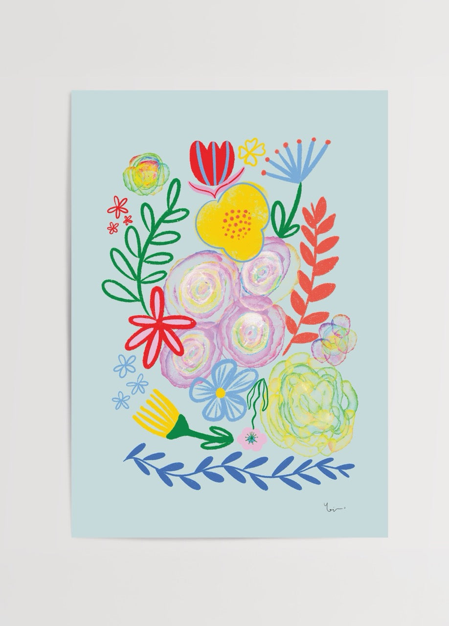 Vibrant poster print featuring a colorful arrangement of wild flowers.