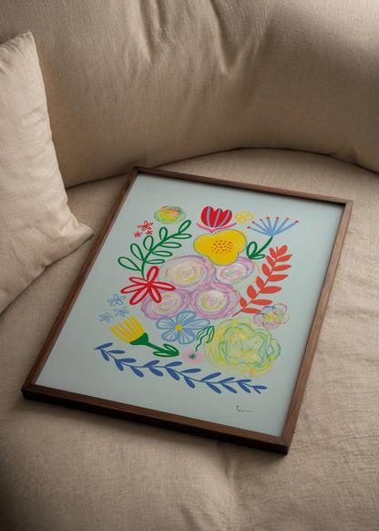 Vibrant poster print featuring a colorful arrangement of wild flowers.