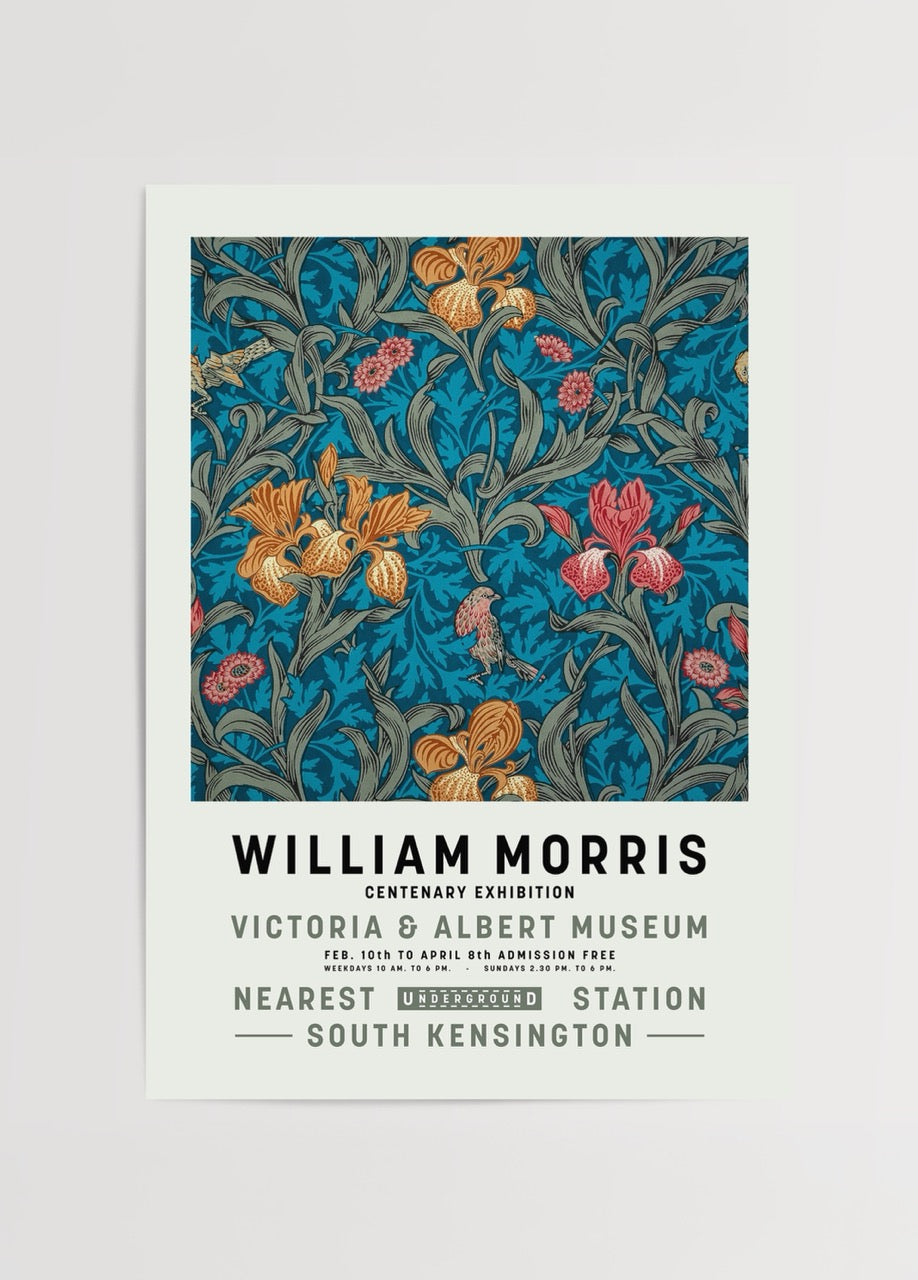 William Morris Botanical Patterns Poster featuring vibrant floral motifs.