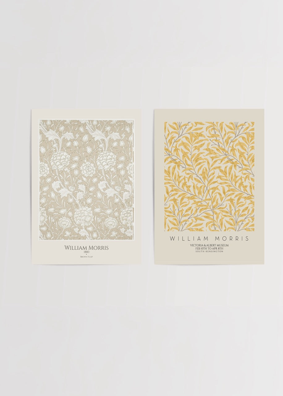 William Morris Brown Tulip &amp; Floral Pattern poster set showcasing elegant floral designs.