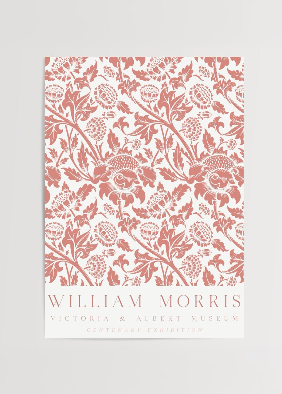 William Morris Centenary Floral Red Poster featuring intricate floral patterns.