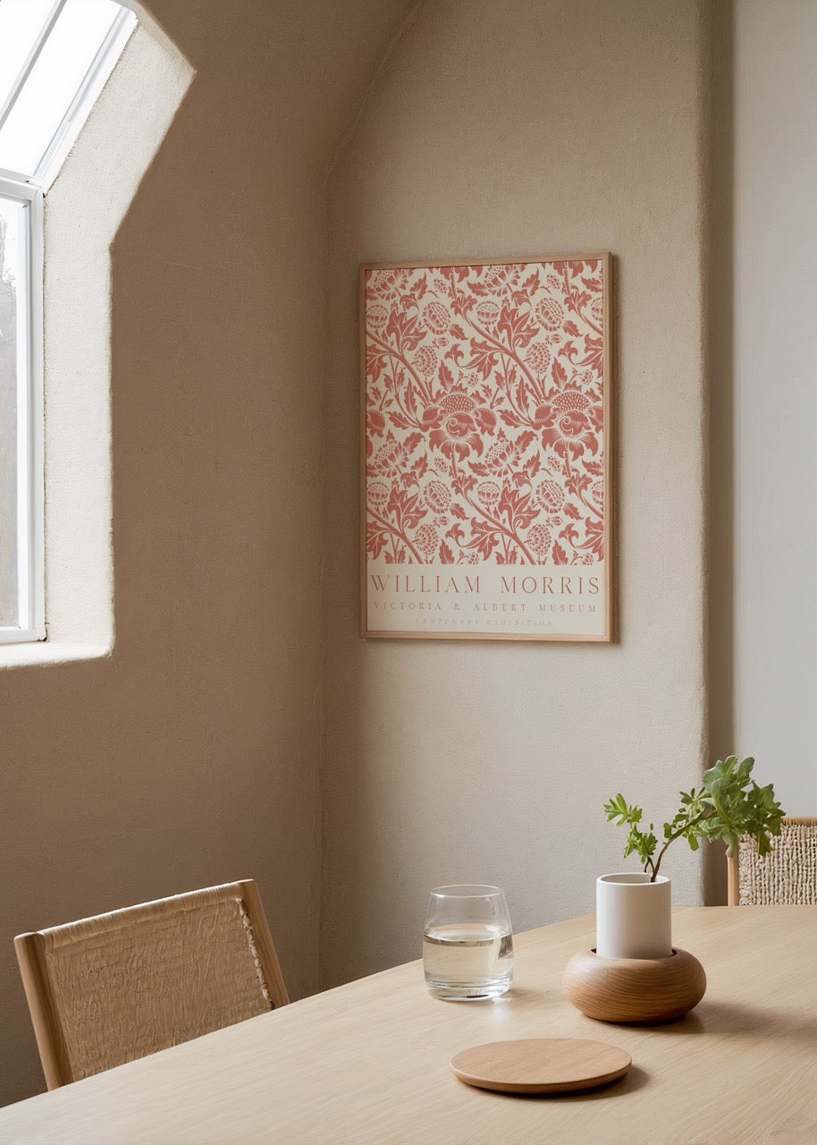William Morris Centenary Floral Red Poster featuring intricate floral patterns.