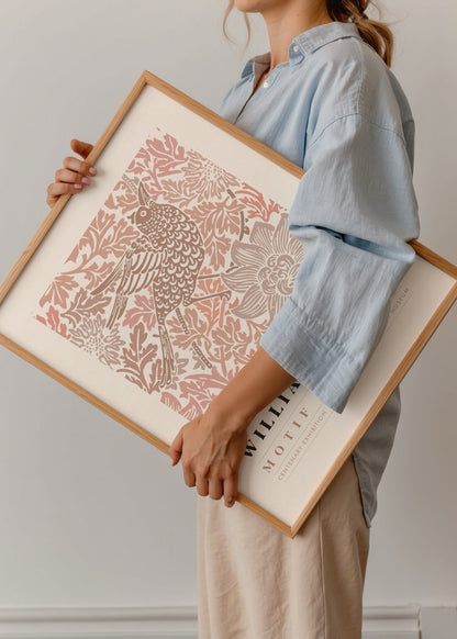 Botanical Melody Floral Print featuring intricate floral and bird designs in soft tones.