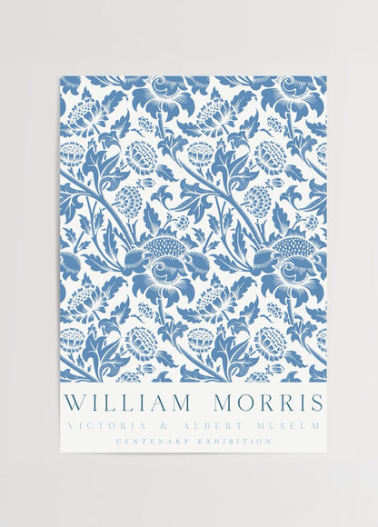 William Morris Centenary Blue Floral Poster featuring intricate floral patterns