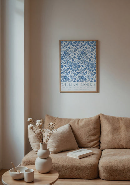 William Morris Centenary Blue Floral Poster featuring intricate floral patterns