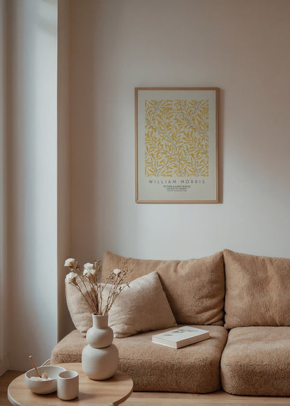 Golden Leaf Elegance Art Print featuring delicate golden leaves on a soft background.