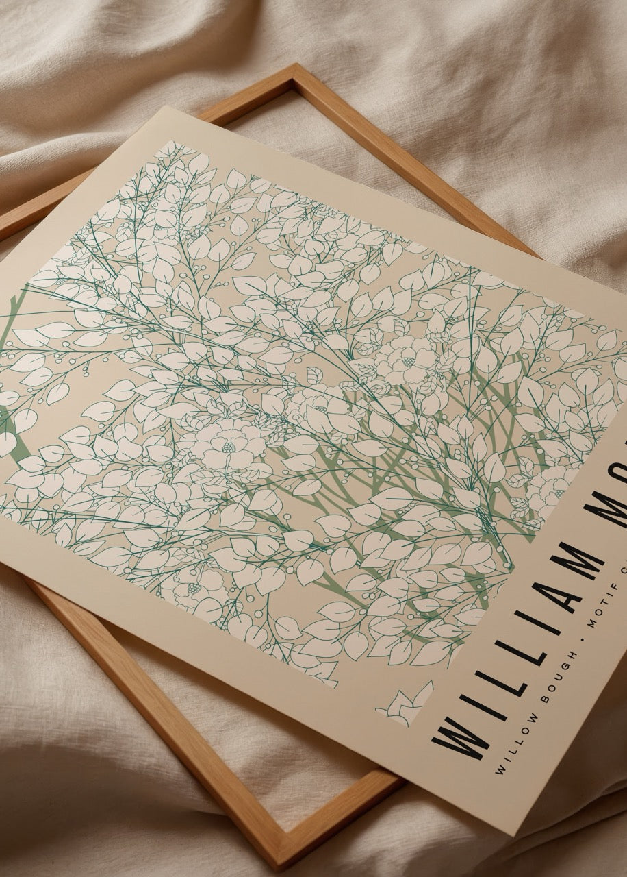 Intricate willow bough design in delicate lines and soft hues.