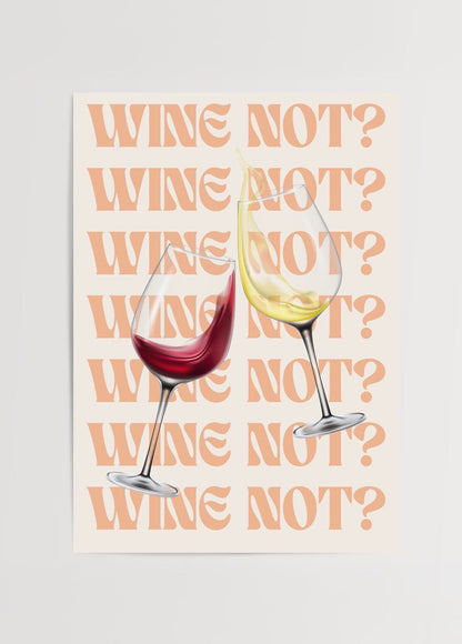 Playful wall art featuring illustrated wine glasses and text &