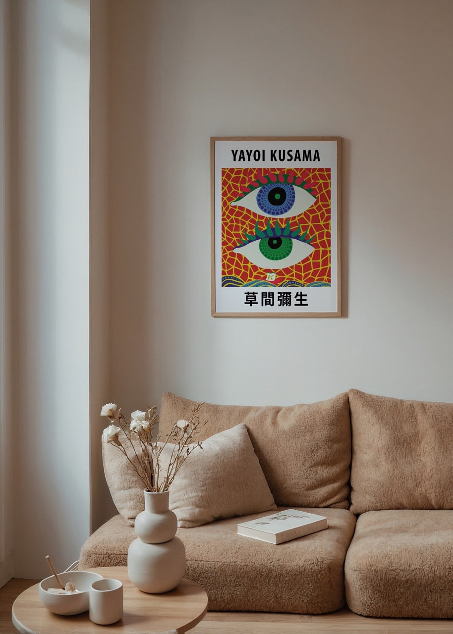 Vibrant eye art print featuring bold patterns and colours.