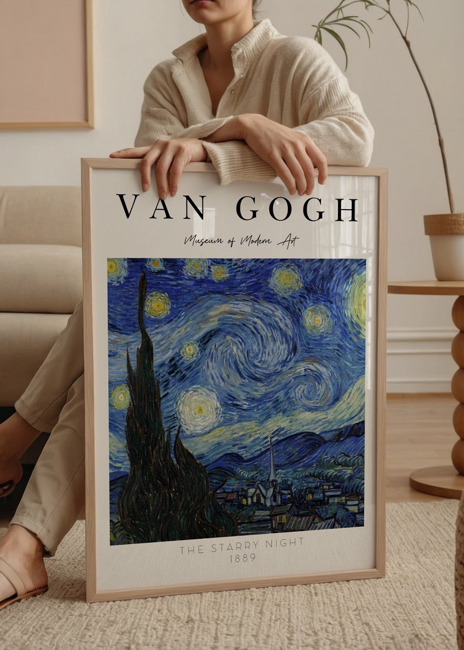 Celestial Dreams art print featuring The Starry Night in vibrant colors.