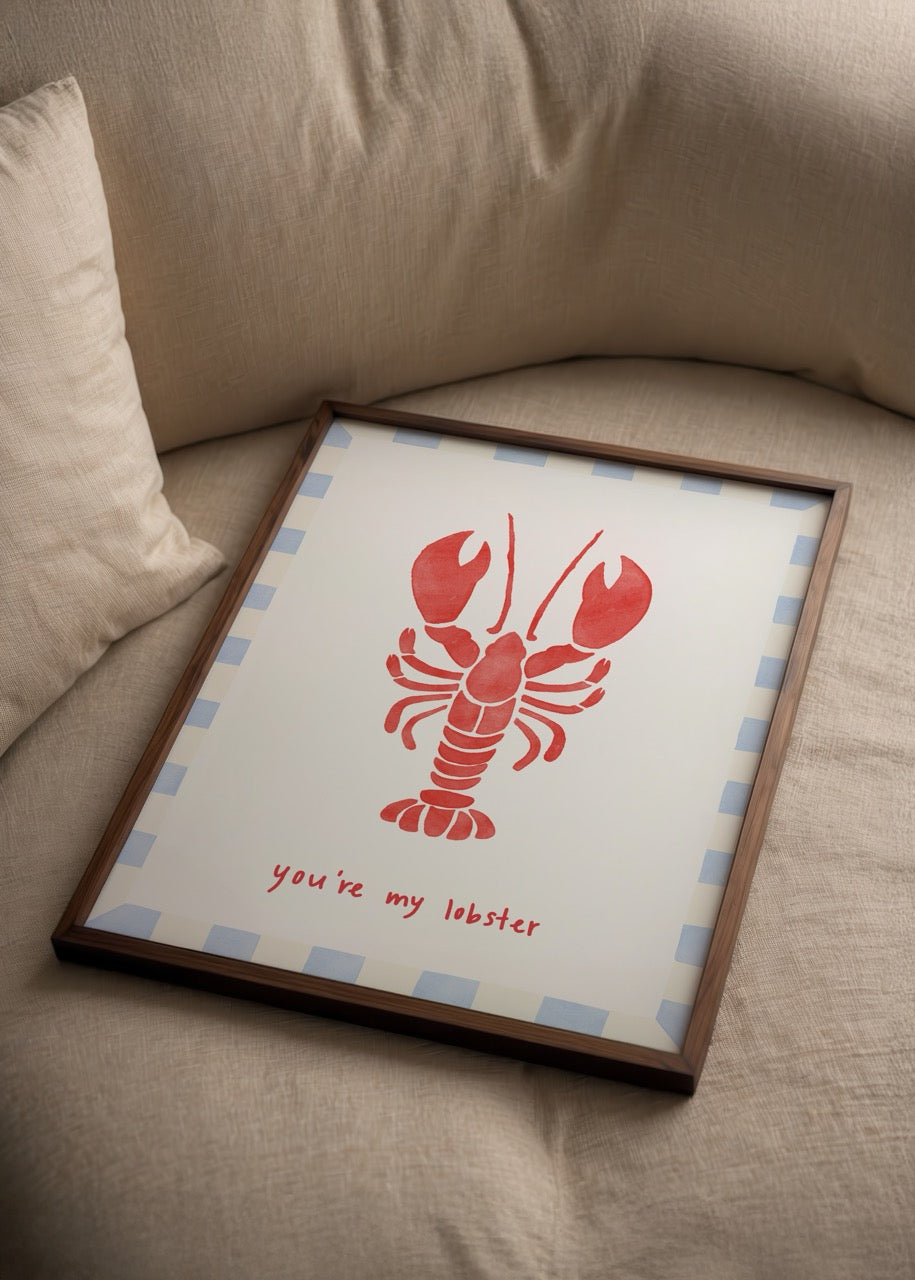 Whimsical lobster illustration with the text &