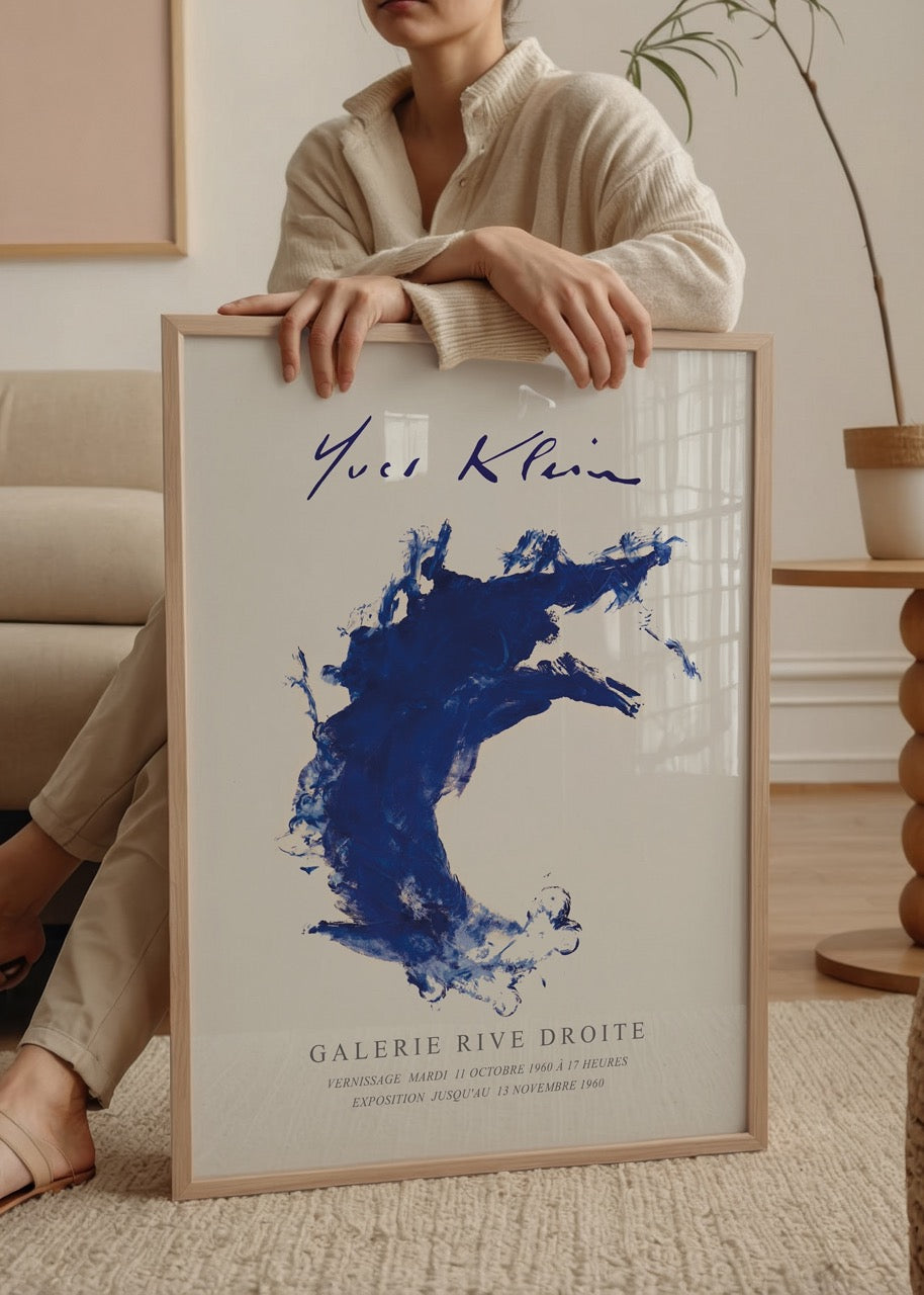 A vibrant blue wave abstract poster showcasing dynamic brushstrokes.