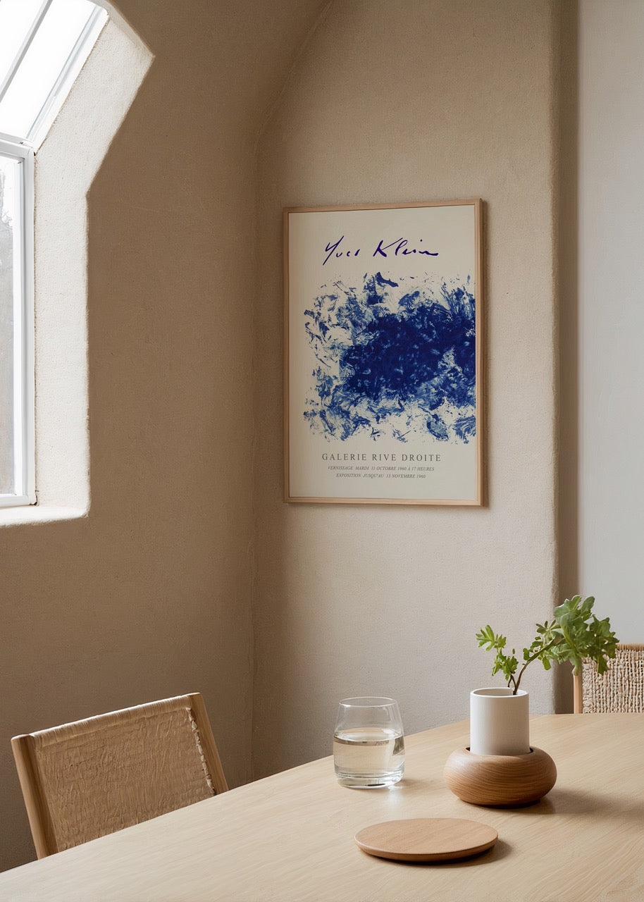 Vibrant blue abstract art poster showcasing dynamic waves.