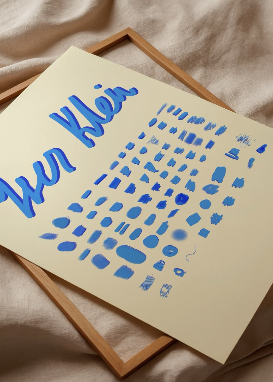 Yves Klein Poster Print featuring bold blue strokes on beige background.
